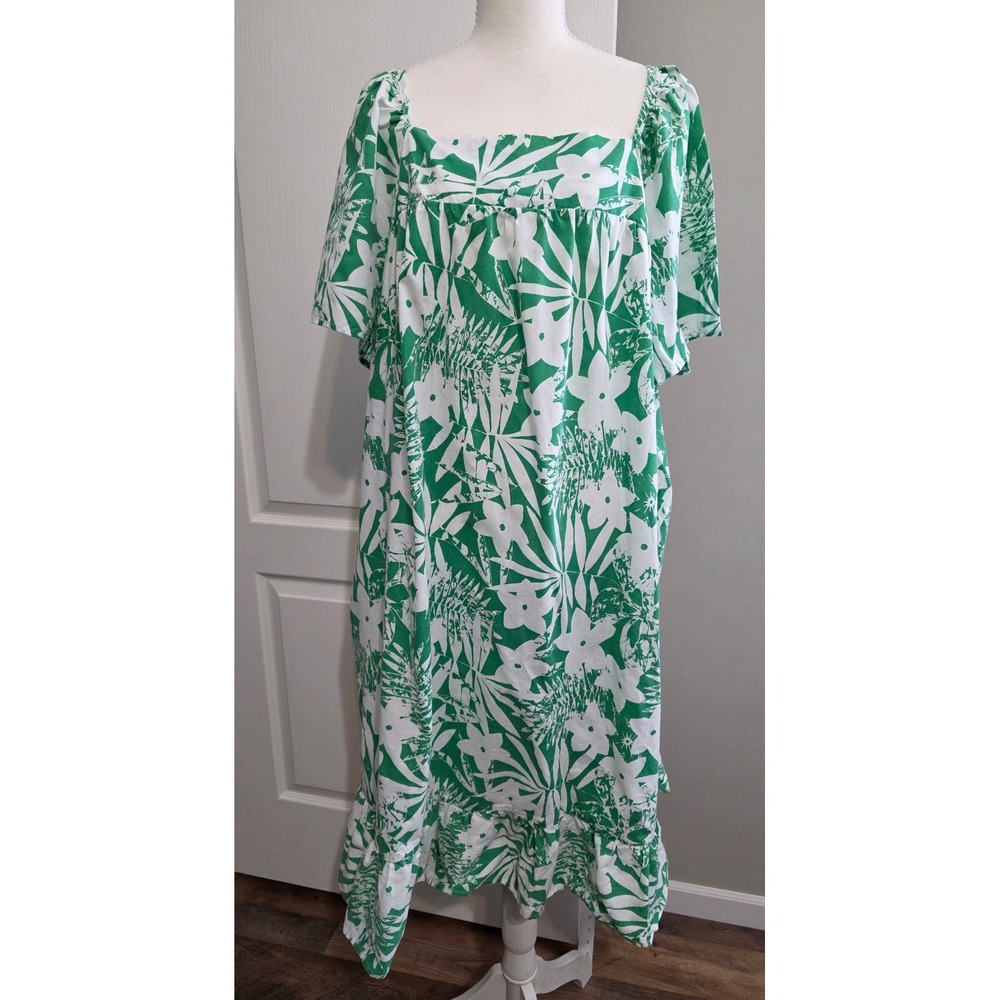 Womens Muu‎ Muu Tropical Floral Dress XL Green Pink Ruffle Hem (Bundle of 2)